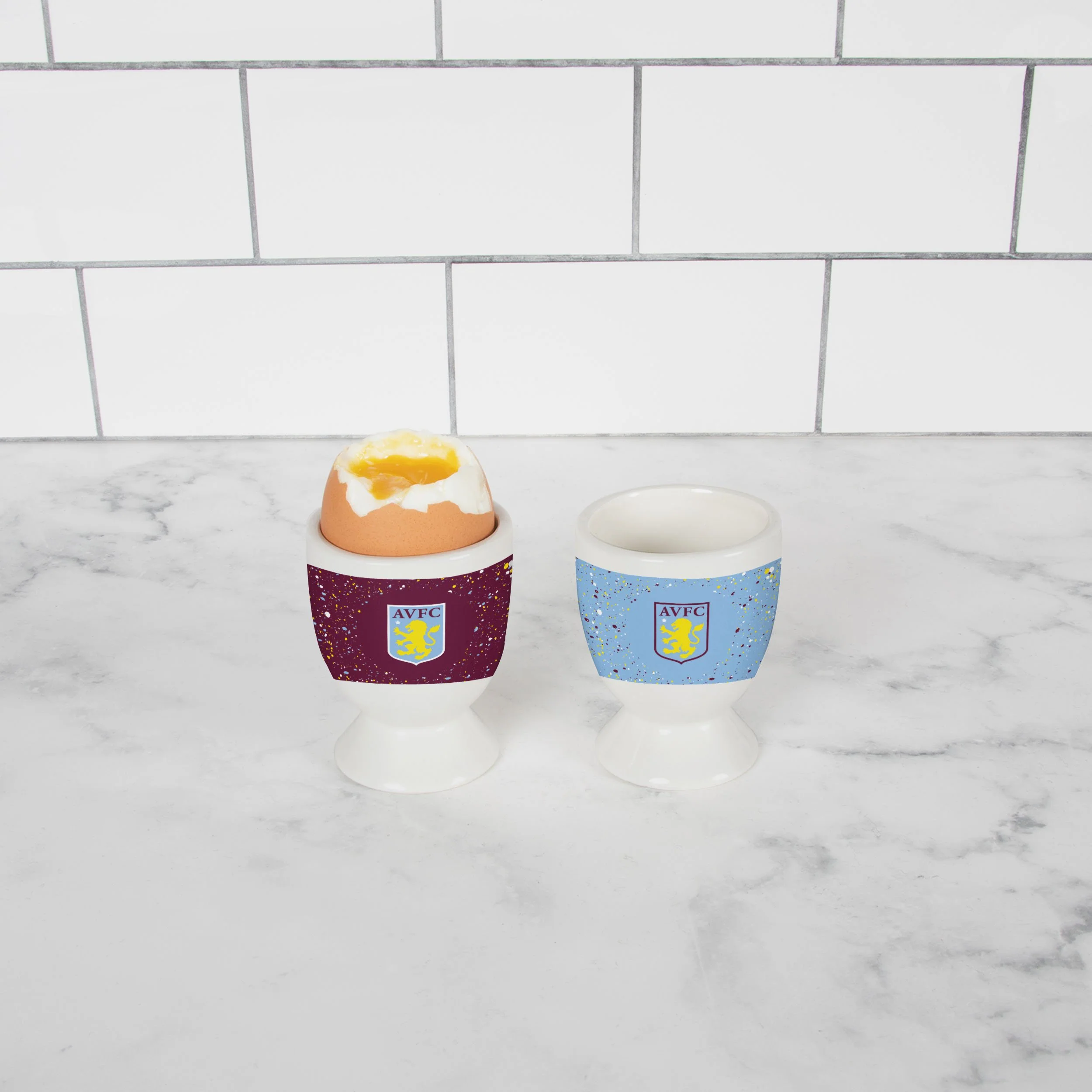 Aston Villa FC 2 Pack Paint Splatter Egg Cup - Image 3