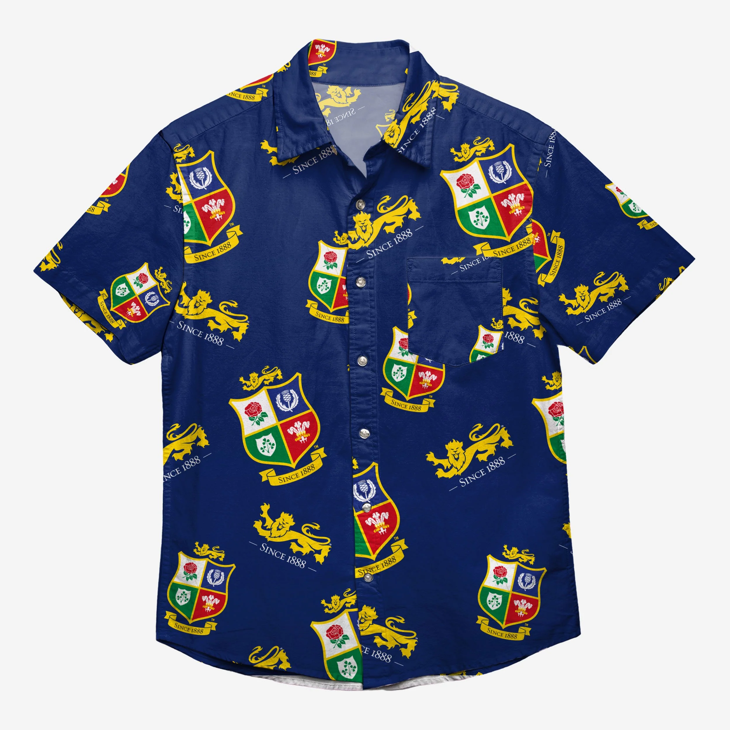 British & Irish Lions Blue Repeat Print Button Up Shirt - Image 3