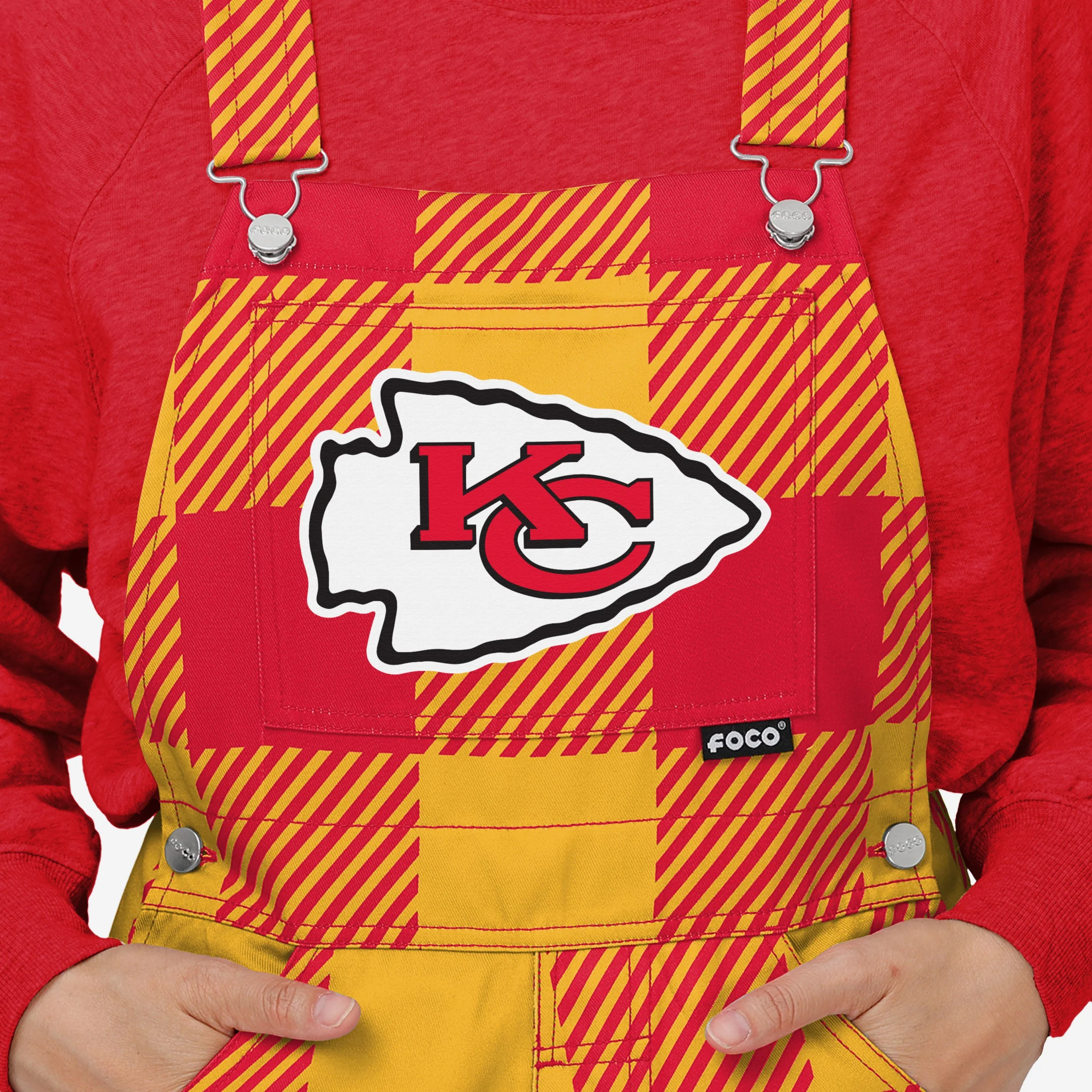 Kansas City Chiefs Womens Plaid Bib Dungarees - Image 4