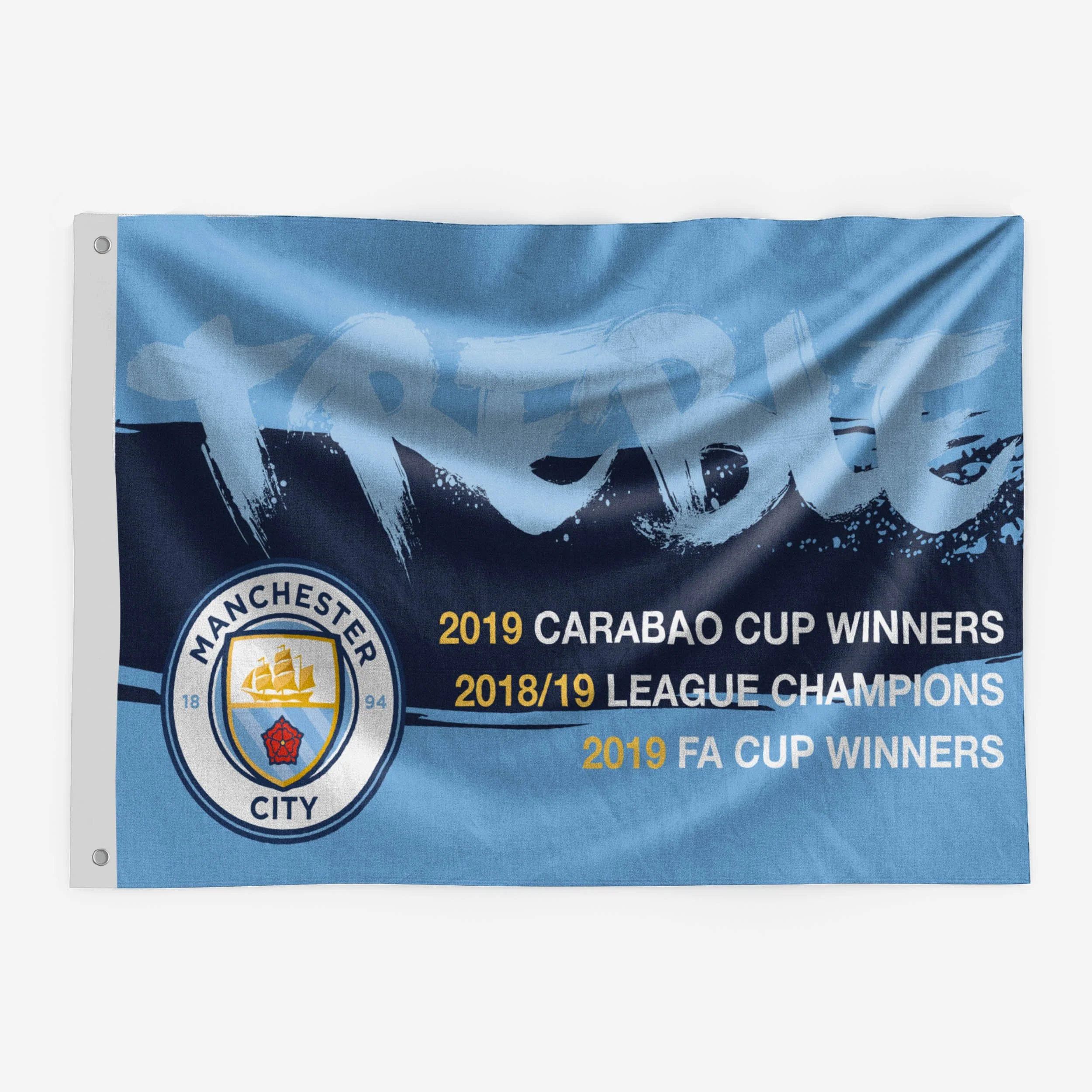 Manchester City FC 2018-19 Treble Winners 5 x 3 Flag