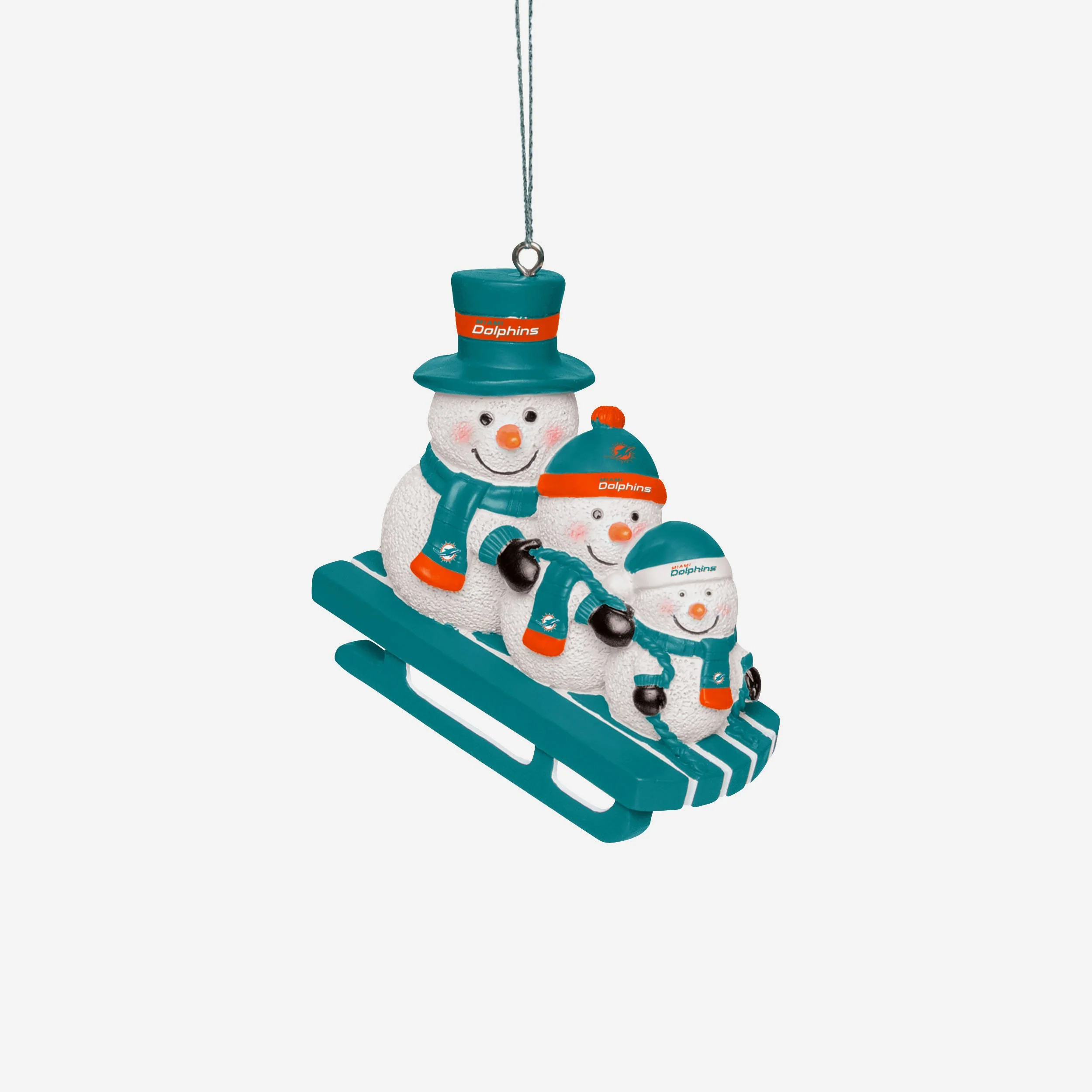 Miami Dolphins Sledding Snowmen Ornament