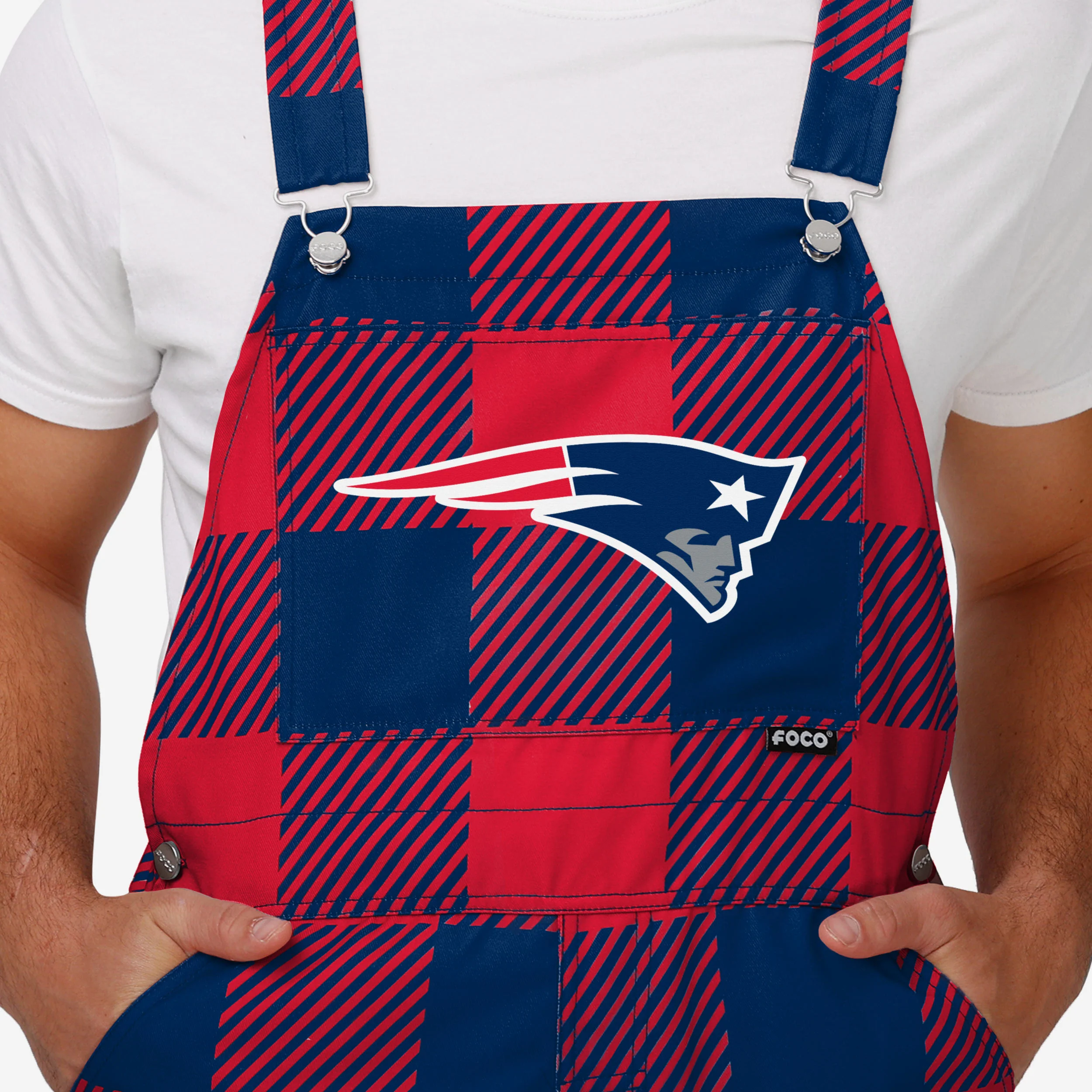New England Patriots Mens Plaid Bib Dungarees - Image 4