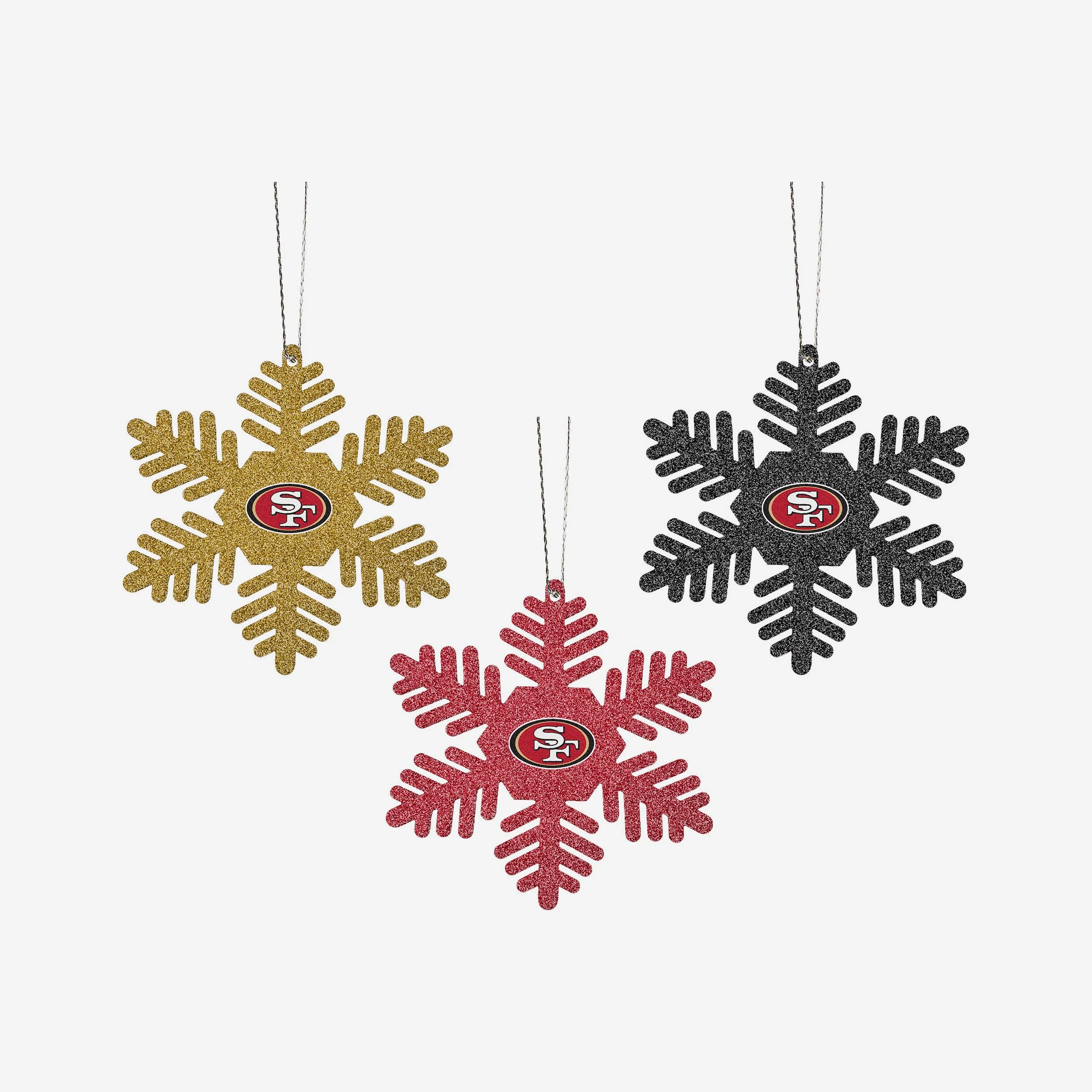 San Francisco 49ers 3 Pack Glitter Snowflake Ornament