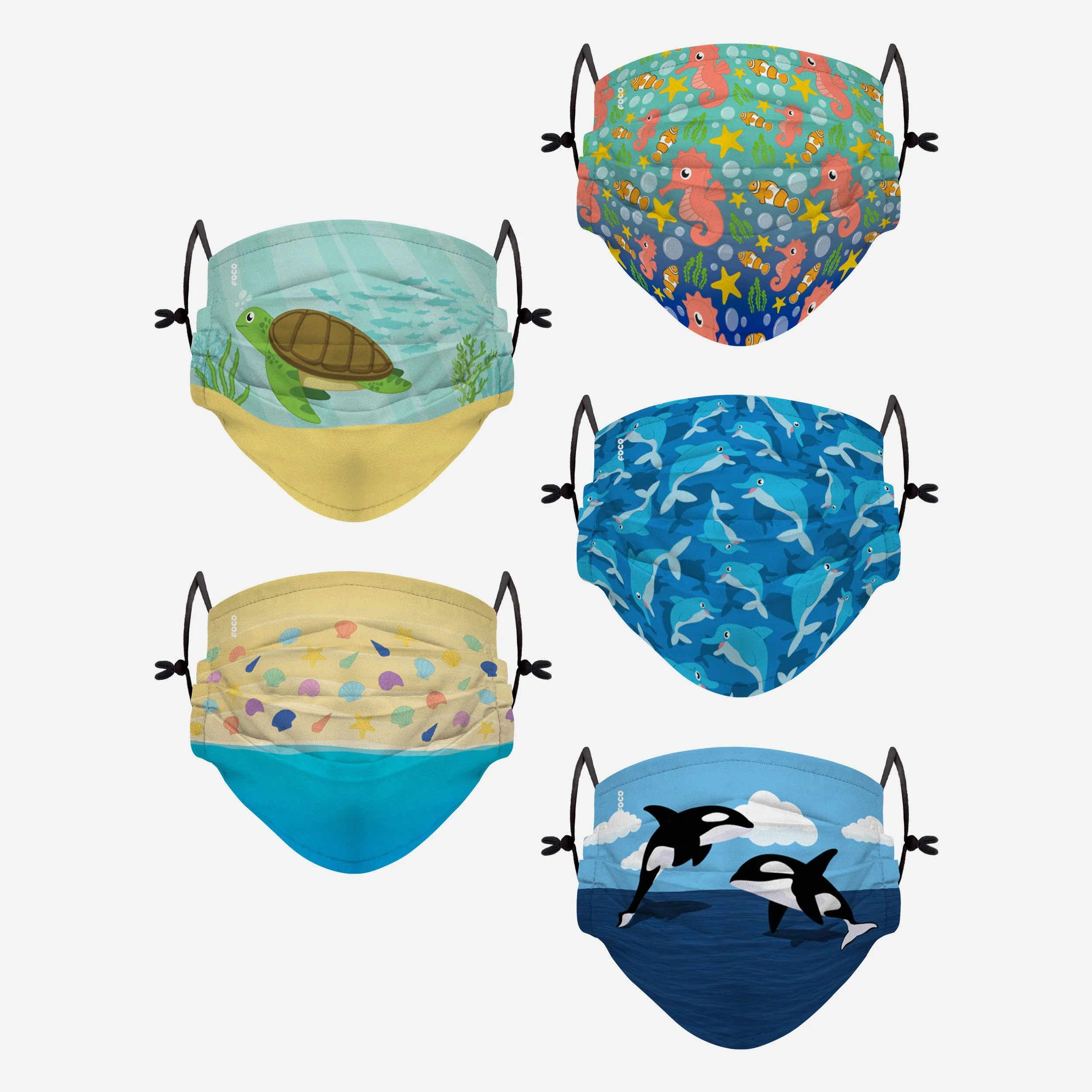 Sea Ocean Pack Youth Adjustable 5 Pack Face Cover